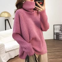 【Green Mサイズ即納】タートルネック ニットルーズトップス 6色展開