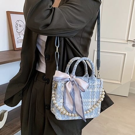 パールストラップ ツイードスカーフバッグ 2色展開