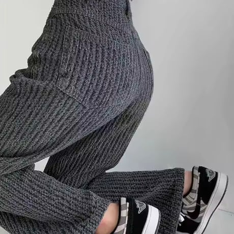 ワッフルハイウエストデニムパンツ 2色展開