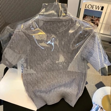 パールネック ビジューパッチサマーニット