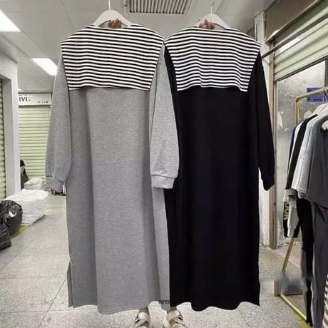 ボーダータイドッキング スウェットワンピース 2色展開