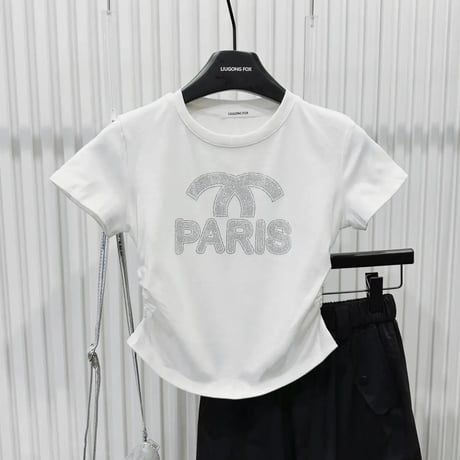 【Gray即納】ビジューハイデザイン ロゴTシャツ 3色展開