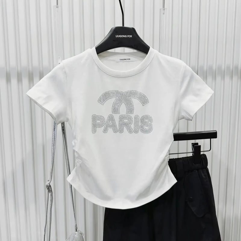 Gray即納】ビジューハイデザイン ロゴTシャツ 3色展開