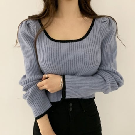 ラインネック パフショルダーニット 5色展開