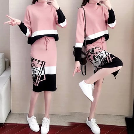 サイドデザイン ニットセットアップ 2色展開