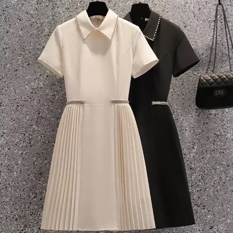 ポイントビジュー サイドプリーツワンピース 2色展開