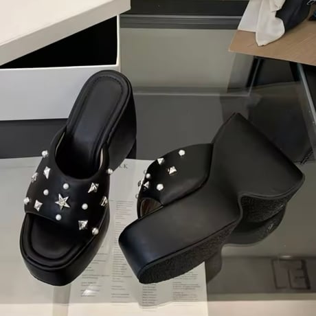 シルバースタッズハイソールサンダル 2色展開