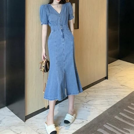 ハイウエスト デニムワンピース