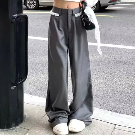 レーストリムストレートパンツ 2色展開