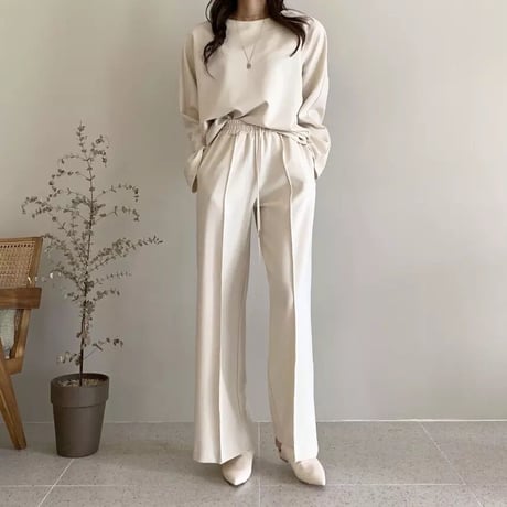 トップス タックパンツ セットアップ 2色展開