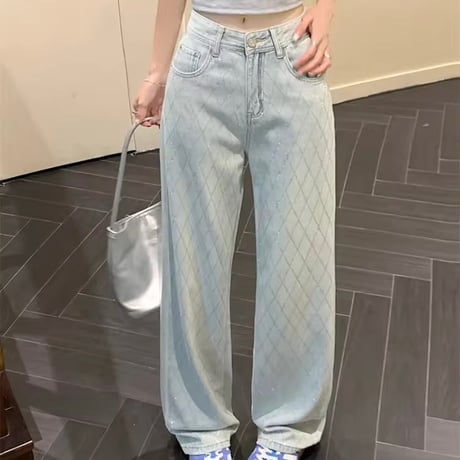 クロスラインストーンデニムパンツ