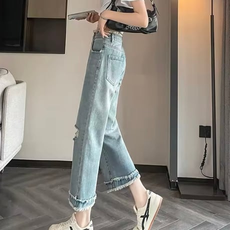 フリンジダメージ デニムパンツ 2色展開