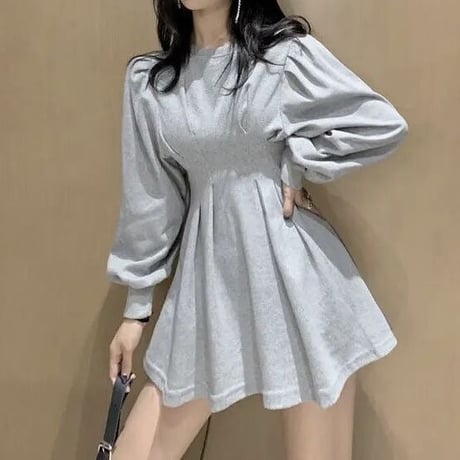 ハイウエスト タックスウェットワンピース 2色展開