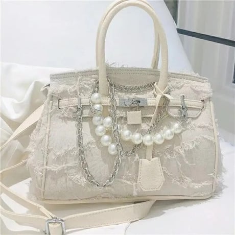 【3サイズ】パールチェーン フリンジバッグ 2色展開