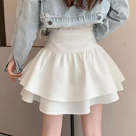 ビジューポイント ハイウエストフリルスカート 2色展開