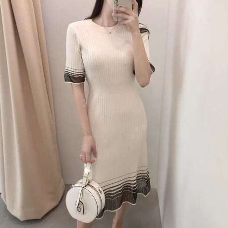 シースルーボーダー サマーリブワンピース 2色展開