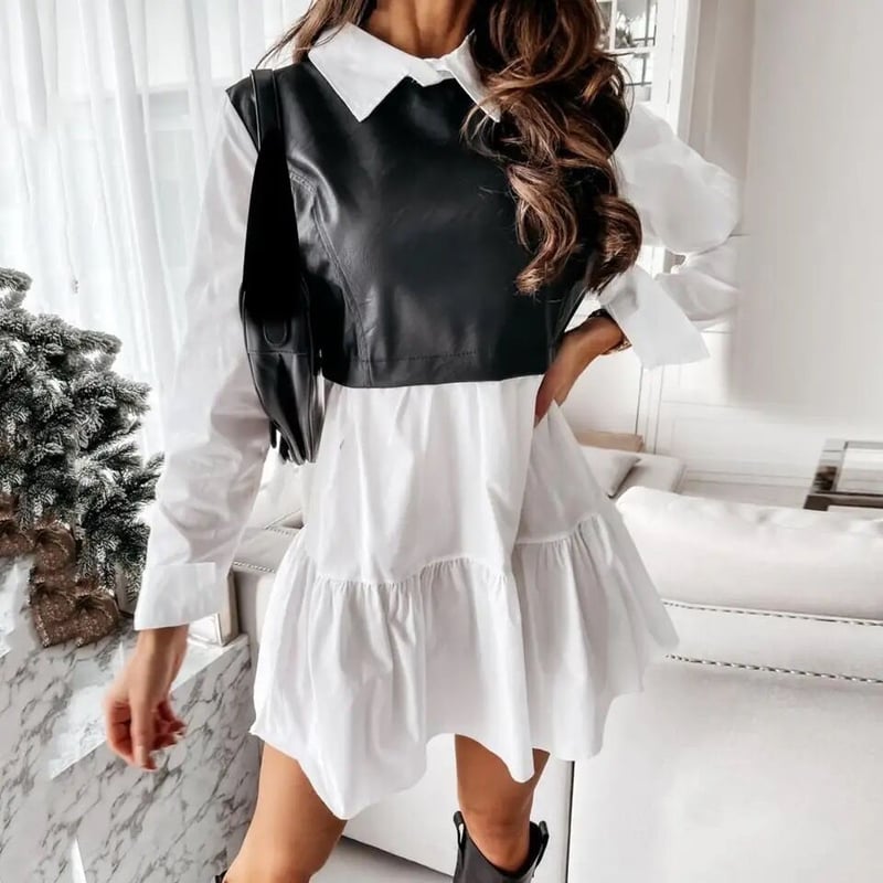 White Sサイズ即納】レザービスチェ ブラウスワンピース 3色展開