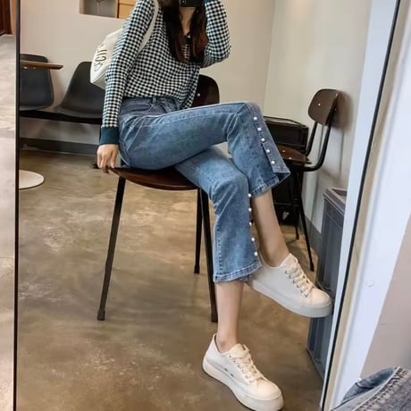パールスリットデニムパンツ 2色展開