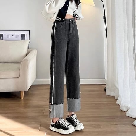 サイドライン クロップドデニムパンツ 2色展開
