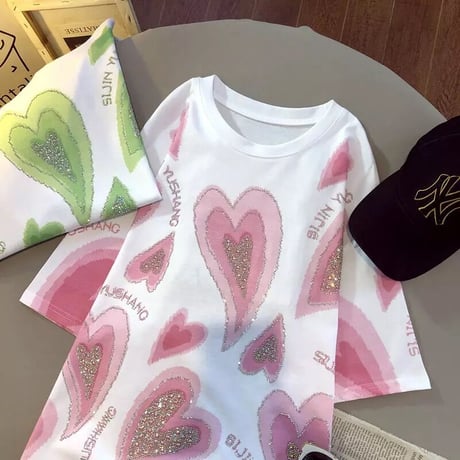 グラデーションハート ルーズTシャツ 2色展開