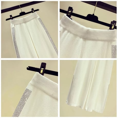 サイドラインストーン ニットパンツ 2色展開