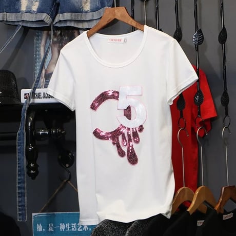 ピンクスパンコール ファイブTシャツ