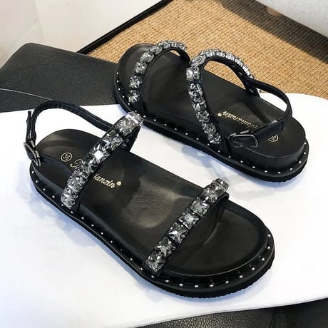 ビジューストラップ フラットサンダル 2色展開