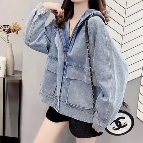バックステッチ デニムフーディジャケット