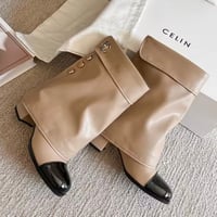 ゴールドモチーフカウレザーブーツ 2色展開
