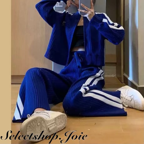 ラインリブニット ワッペンセットアップ 2色展開