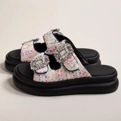 ダブルビジュー ツイードバンドサンダル 3色展開