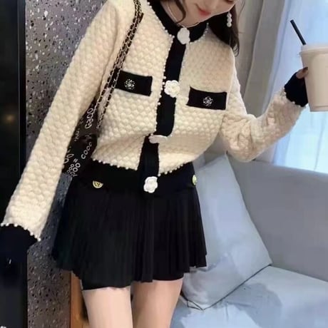 フラワーパール ワッフルカーディガン 2色展開