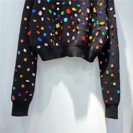 カラフルビジュー ショートニット 2色展開