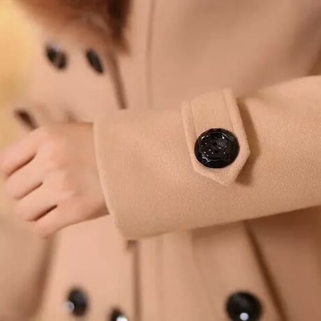 【Brown即納】ファーネック ダブルブレストロングコート 7色展開