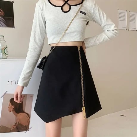 ゴールドジッパー カットデザインスカート
