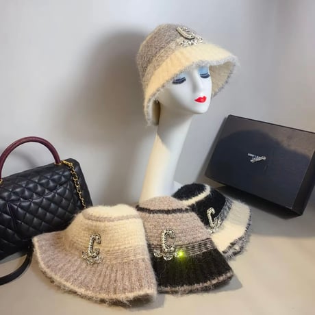 ビジューモチーフウールバケットハット 4色展開