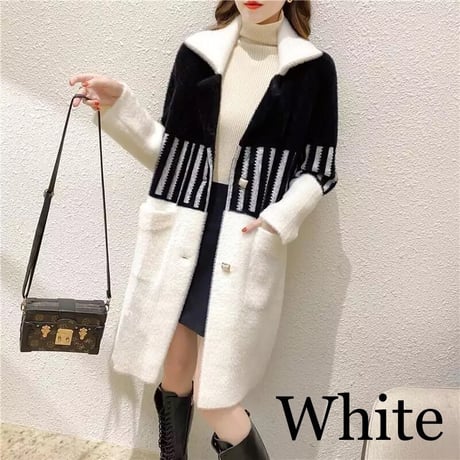 バイカラーストライプ ウールコート 2色展開