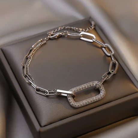クリスタルダブルチェーン ブレスレット 2色展開