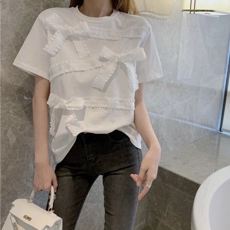 ホワイトリボン パッチワークTシャツ