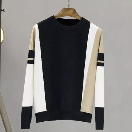 リブスリーブ 配色ニット 4色展開