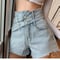 ダブルベルトデザイン ショートデニムパンツ 2色展開