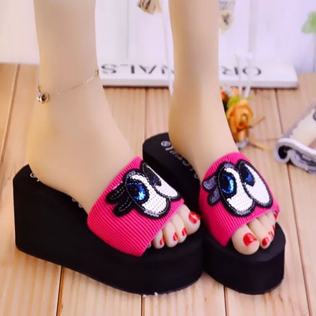 【Pink 22.5cm即納】スパンコールアイズ サンダル 2色展開
