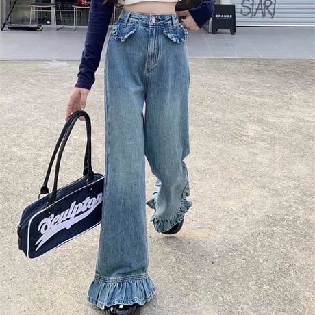 フリルフレア デニムパンツ