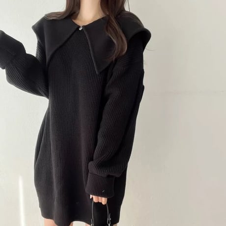 ビッグカラー ニットワンピース 2色展開