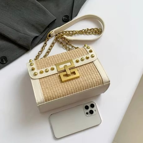 スタッズストローチェーンバッグ 3色展開