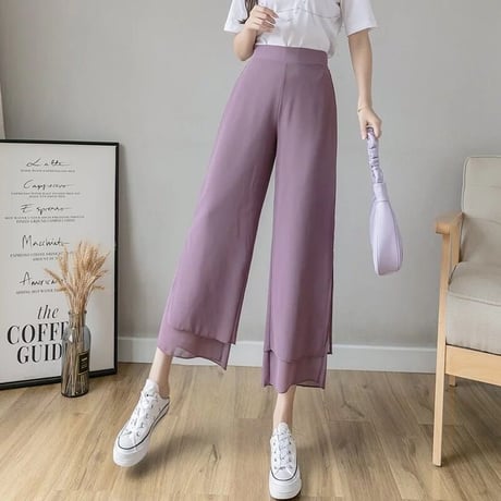 【White Sサイズ即納】シフォン カジュアルパンツ 4色展開