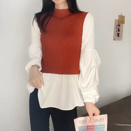 シフォンランタンスリーブ ニット 3色展開