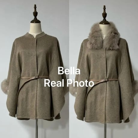 フォックスファー カシミヤウールポンチョ 3色展開