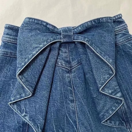 バックリボン タックデニムパンツ