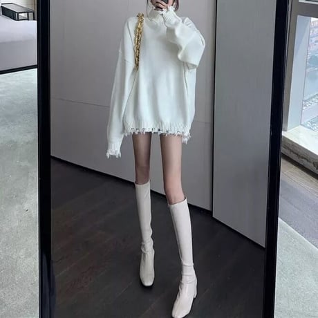 ハイネックフリンジ ルーズニット 2色展開